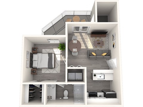 Floor plan for 1 bed, 1 bath, 500 sqft